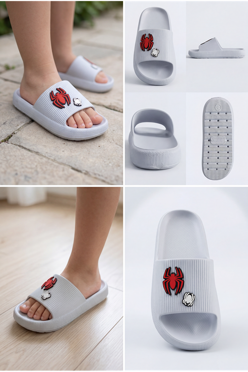 Hero-Clog Macera Serisi - Gri Maske Figürlü Erkek Çocuk - Bebek Terlik : Ultra Hafif, Anatomik İç Tabanlı ve Kaymaz Yazlık Çocuk Açık Terlik