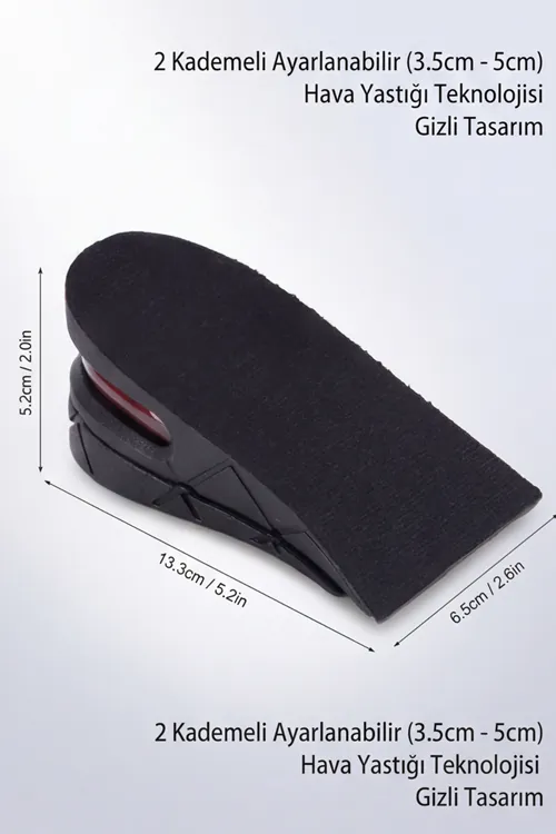Boy Uzatıcı Ayakkabı Tabanlığı - 5 cm'ye Kadar 2 Kademeli Ayarlanabilir Hava Yastıklı Silikon Ortopedik Topuk Yükseltici - Darbe Emici Esnek Unisex Boy Uzatan Tabanlık