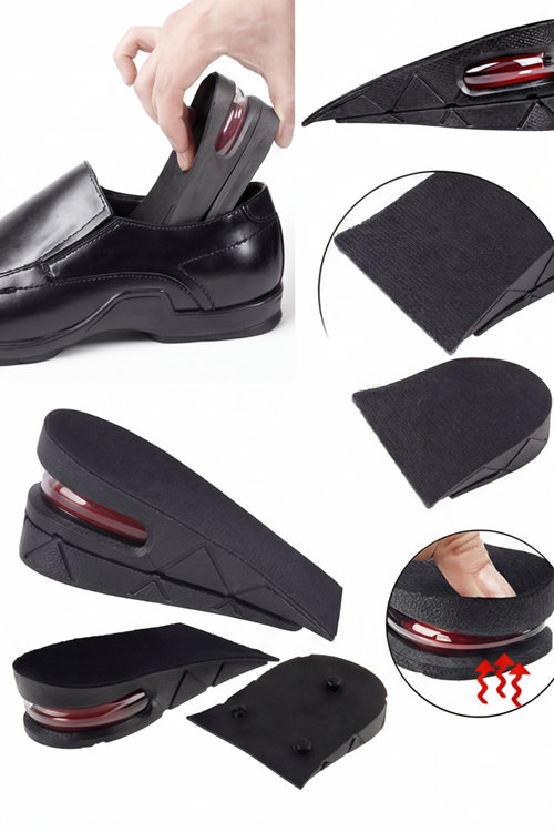 Boy Uzatıcı Ayakkabı Tabanlığı - 5 cm'ye Kadar 2 Kademeli Ayarlanabilir Hava Yastıklı Silikon Ortopedik Topuk Yükseltici - Darbe Emici Esnek Unisex Boy Uzatan Tabanlık