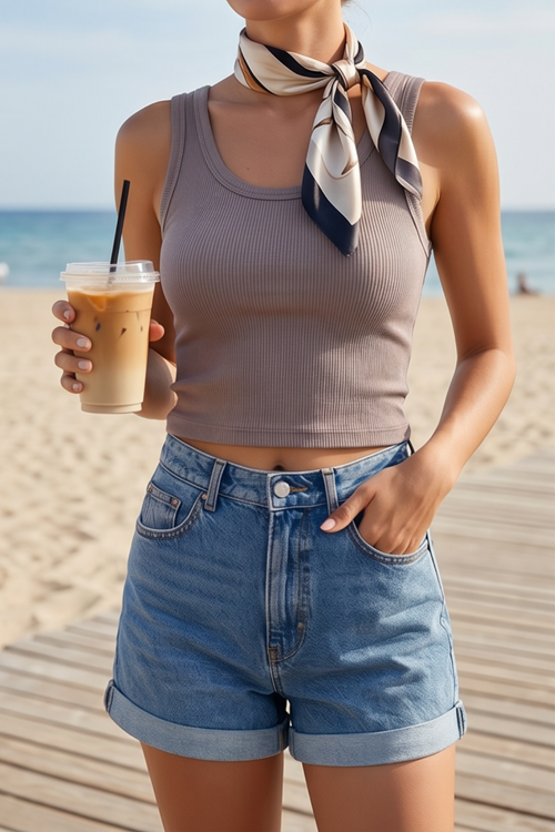 Premium Fitilli Esnek Kumaş Kadın Gri Crop Atlet - U Yakalı Spor ve Şık Basic Bluz - Yumuşak Dokulu Slim Fit Yazlık Üst