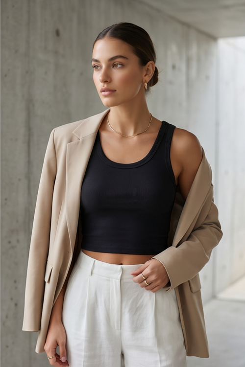 Premium Pamuklu Kumaş Kadın Siyah Crop Atlet - U Yakalı Spor ve Şık Basic Bluz - Slim Fit Yazlık Üst