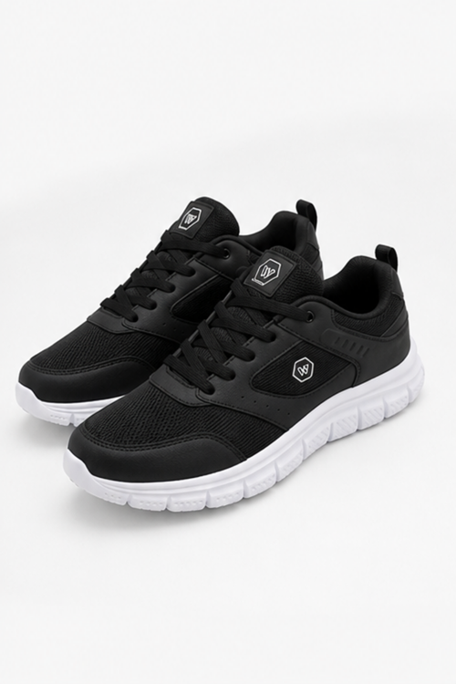 PureWalk Unisex Siyah Beyaz KalınTabanlı Spor Ayakkabı - Hafif Esnek Günlük Yürüyüş Sneaker Rahat Koşu ve Şehir Ayakkabısı