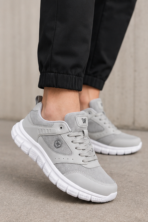PureWalk Unisex Gri Kalın Tabanlı Spor Ayakkabı - Hafif Esnek Günlük Yürüyüş Sneaker Rahat Koşu ve Şehir Ayakkabısı