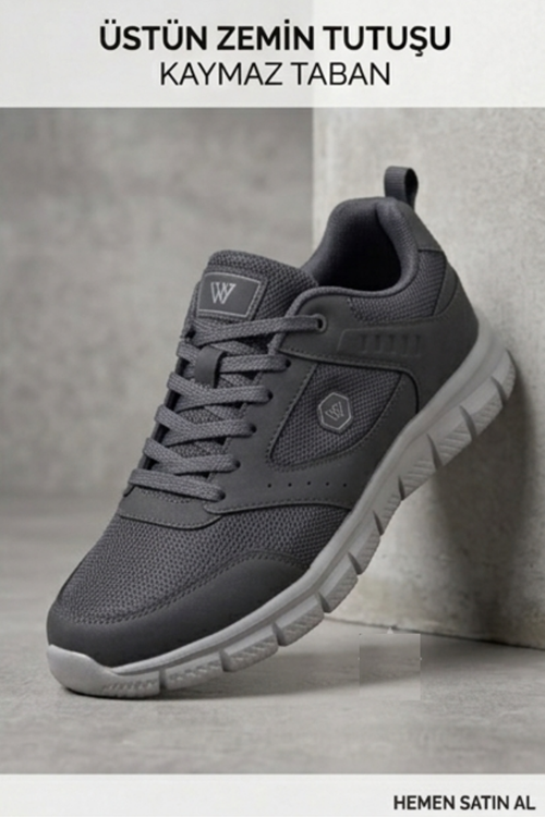PureWalk Unisex Füme Kalın Tabanlı Spor Ayakkabı - Hafif Esnek Günlük Yürüyüş Sneaker Rahat Koşu ve Şehir Ayakkabısı