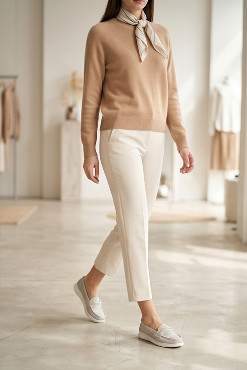 Aura Comfort – Ortopedik Tabanlı Işıltı Detaylı Kadın Buz Rengi Günlük Casual Loafer Ayakkabı
