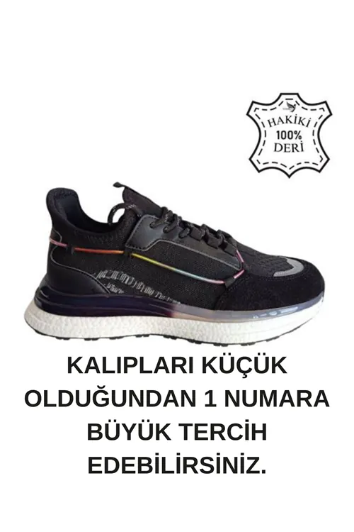 Hakiki Deri Jel Köpük Yüksek Taban Ortopedik İthal Bağcıklı Spor Ayakkabı Sneaker Dar kalıp