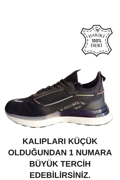 Hakiki Deri Jel Köpük Yüksek Taban Ortopedik İthal Bağcıklı Spor Ayakkabı Sneaker Dar kalıp