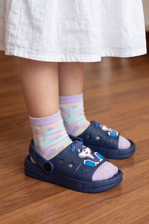 HopKid - Sevimli Tavşan Figürlü Kız Erkek Çocuk Sandalet Terlik - Arkadan Bantlı, Kaymaz Tabanlı, Yıldız Detaylı Hafif Günlük Terlik