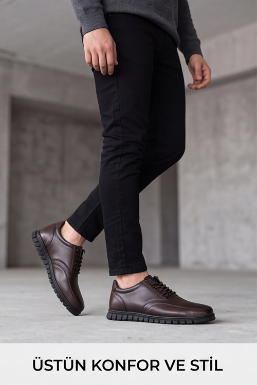 Brown Black – Elastik Bağcıklı Esnek Hafif Taban Günlük Comfort Erkek Casual Klasik Ayakkabı