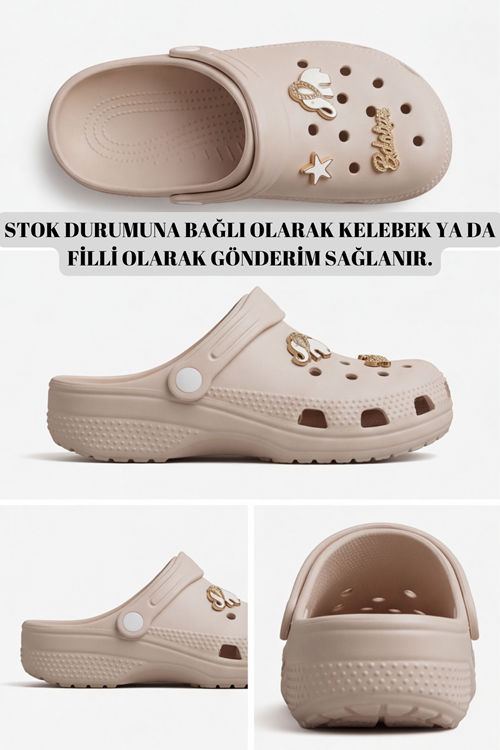 Peri Masalı Serisi - Krem Rengi Figürlü Kız Çocuk Terlik ve Sandalet: Işıltılı Kelebek, Çiçek ve Yıldız Detaylı, Ultra Hafif, Anatomik ve Kaymaz Tabanlı Yazlık Çocuk Kapalı Terlik