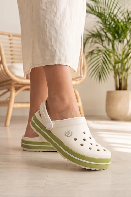 EasyStep - Ekru - Yeşil Hafif EVA Sabo Terlik, Ergonomik Tabanlı Nefes Alabilen Islak Zemin Uyumlu Kemerli Hastane, Plaj, Ev ve Günlük Kullanım Terliği - Clog Sandalet