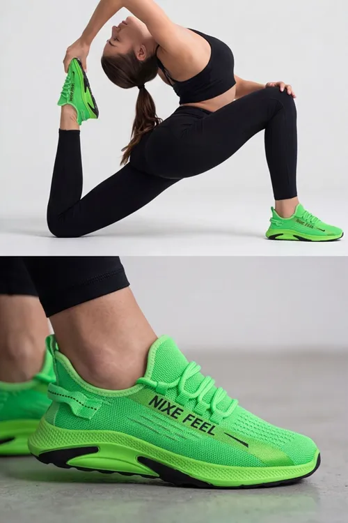 AeroKnit Zumba – Nefes Alabilen Çorap Ayakkabı Esnek Triko Dokulu Ultra Hafif Kadın Erkek Spor Ayakkabı Günlük Koşu ve Fosforlu Yeşil Unisex Yürüyüş Ayakkabısı