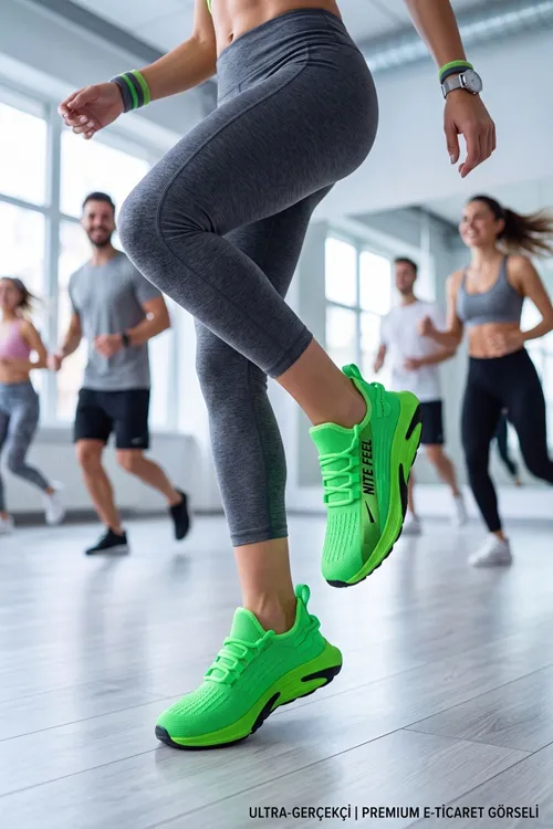 AeroKnit Zumba – Nefes Alabilen Çorap Ayakkabı Esnek Triko Dokulu Ultra Hafif Kadın Erkek Spor Ayakkabı Günlük Koşu ve Fosforlu Yeşil Unisex Yürüyüş Ayakkabısı