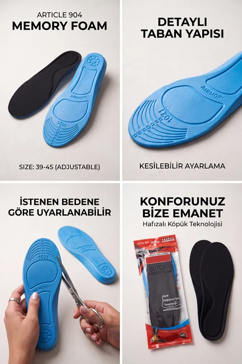 Footcare Memory Foam Comfort: Akıllı Hafızalı Kumaş Kaplama Ortopedik Ayakkabı Tabanlığı (39-45 Numara, Darbe Emici Anatomik Destek)