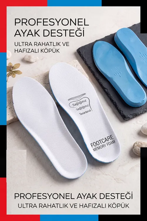 Footcare Memory Foam Comfort: Akıllı Hafızalı Beyaz Kumaş Kaplama Ortopedik Ayakkabı Tabanlığı (39-45 Numara, Darbe Emici Anatomik Destek)