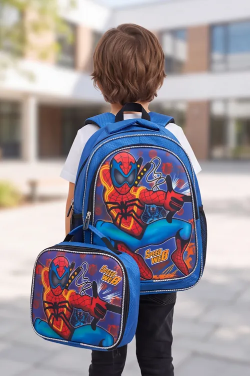 SuperHero Beslenme Çantalı İlkokul Ve Anaokulu Sırt Çantası Seti Ergonomik Çocuk Okul Çantası