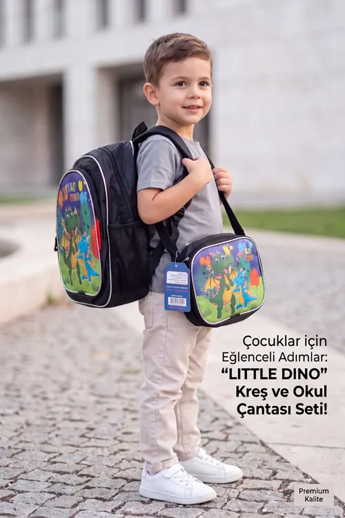 Little Dino Beslenme Çantalı İlkokul Ve Anaokulu Sırt Çantası Seti Ergonomik Çocuk Okul Çantası