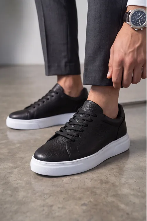 Asterio %100 Hakiki Deri Sararmayan Faylon Taban Sneaker Klasik Siyah Beyaz Ayakkabı