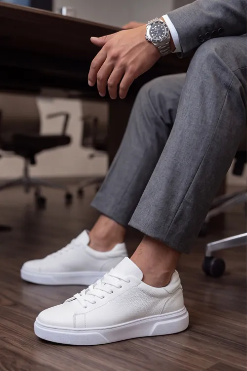 Asterio %100 Hakiki Deri Sararmayan Faylon Taban Sneaker Klasik Beyaz Ayakkabı 