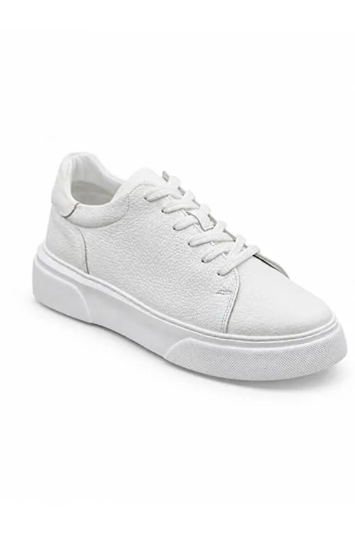 Hakiki Deri Beyaz Erkek Spor Ayakkabı Ortopedik, Hafif, Rahat, Kaymaz Taban, Günlük Sneaker