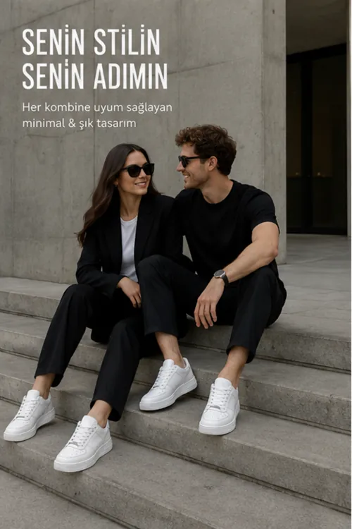 Aeterna Premium Unisex Sneaker - Dayanıklı Taban Rahat Beyaz Ayakkabı