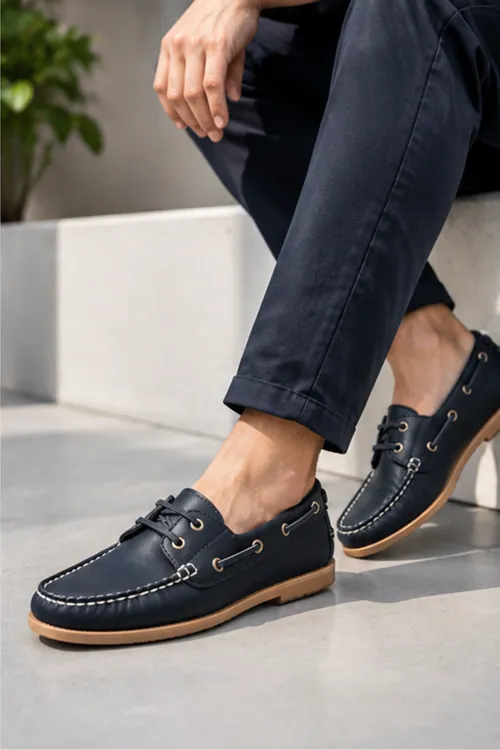 Marin Boat Shoe, %100 Hakiki Deri Siyah Bej Kauçuk Taban Erkek Boat Shoe Mokasen Laofer Casual Ayakkabı
