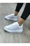 Kadın Erkek Unisex Bağcıklı Deri Yüksek Tabanlı Rahat Günlük Spor Ayakkabı Sneaker