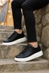 Siyah Deri Bağcıklı Yüksek Tabanlı Erkek Sneaker