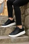 Siyah Deri Bağcıklı Yüksek Tabanlı Erkek Sneaker
