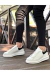 Tugerdi Bağcıklı Beyaz Kalın Yüksek Taban Siyah Cilt Deri Spor Erkek Ayakkabı TGE230697