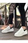 Tugerdi Bağcıklı Beyaz Kalın Yüksek Taban Siyah Cilt Deri Spor Erkek Ayakkabı TGE230697