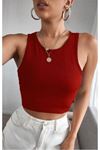 Solmayan Crop Top Esnek Fitilli Halter Yaka Atlet Slim Fit Bordo