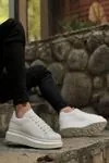 Beyaz Deri Bağcıklı Yüksek Tabanlı Erkek Sneaker