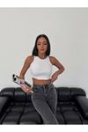 Solmayan Crop Top Esnek Fitilli Halter Yaka Atlet Slim Fit Beyaz