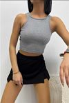 Kadın Halter Yaka Atlet Slim Fitted Sıfır Kol Crop Top Tank Esnek Fitilli