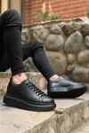 Siyah Deri Bağcıklı Yüksek Tabanlı Erkek Sneaker