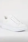 Beyaz Deri Bağcıklı Yüksek Tabanlı Erkek Sneaker