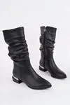 Kadın Siyah Körüklü Orta Topuk Fermuarlı Günlük & Şık Bot Çizme