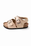 MiniStep Premium Çift Tokalı Çocuk Sandalet Kaymaz Taban – Krem Süet 