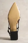 Leopar Desenli Sivri Burun Alçak Kare Topuklu Elegant Slingback Ayakkabı - Premium Kumaş Dokulu Arkası Açık Tasarım Ayakkabı