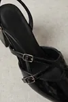  Mary Jane Siyah Rugan Çapraz Tokalı Slingback - Sivri Burun Alçak Kare Topuklu Elegant Kadın Ayakkabı