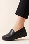 Comfort-Flex Siyah Hafif Yüksek Tabanlı Kadın Loafer - Anne Ayakkabısı - Günlük Rahat Esnek Yan Bantlı Dolgu Taban Ayakkabı