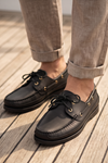 Royal Marine Siyah Premium Deri Erkek Loafer - El İşçiliği Özel Tasarım Klasik Gemi Ayakkabısı (Boat Shoe) Serisi