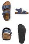 MiniStep Premium Çift Tokalı Çocuk Sandalet Kaymaz Taban – Mavi Süet