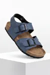 MiniStep Premium Çift Tokalı Çocuk Sandalet Kaymaz Taban – Mavi Süet