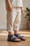 MiniStep Premium Çift Tokalı Çocuk Sandalet Kaymaz Taban – Mavi Süet