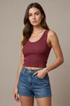 Premium Fitilli Pamuklu Esnek Kumaş Kadın Melanjlı Bordo Crop Atlet - U Yakalı Spor ve Şık Basic Bluz - Yumuşak Dokulu Slim Fit Yazlık Üst