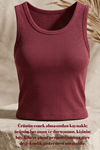 Premium Fitilli Pamuklu Esnek Kumaş Kadın Melanjlı Bordo Crop Atlet - U Yakalı Spor ve Şık Basic Bluz - Yumuşak Dokulu Slim Fit Yazlık Üst