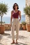 Premium Fitilli Pamuklu Esnek Kumaş Kadın Melanjlı Bordo Crop Atlet - U Yakalı Spor ve Şık Basic Bluz - Yumuşak Dokulu Slim Fit Yazlık Üst