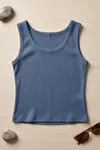 Premium Fitilli Pamuklu Esnek Kumaş Kadın Petrol Mavi Crop Atlet - U Yakalı Spor ve Şık Basic Bluz - Yumuşak Dokulu Slim Fit Yazlık Üst